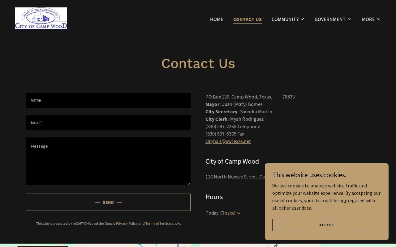Camp Wood criminal records City Hall contact form