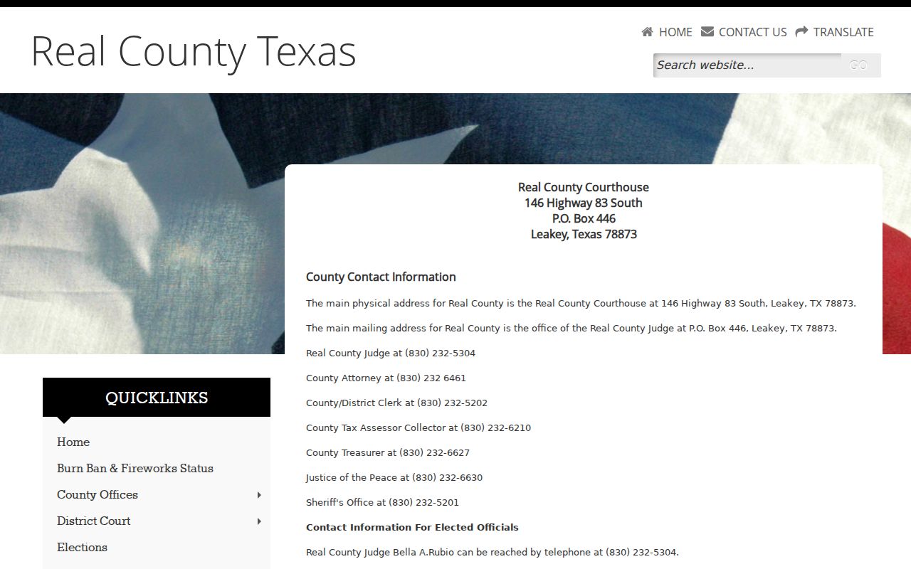 Real County criminal records contact directory for the clerk sheriff and courts