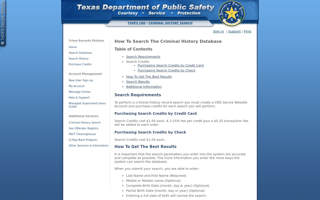 Real County criminal history lookup using Texas DPS name-search instructions