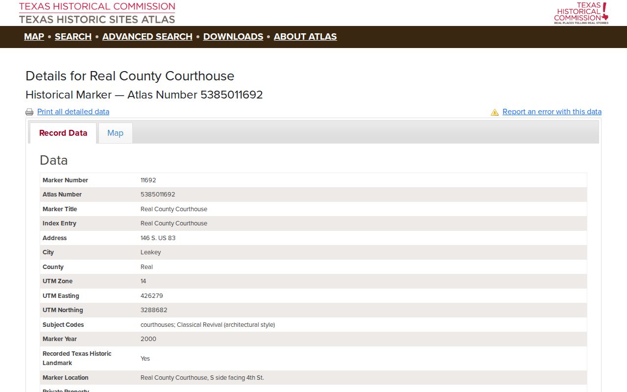 1918 Real County Courthouse where criminal court records are maintained