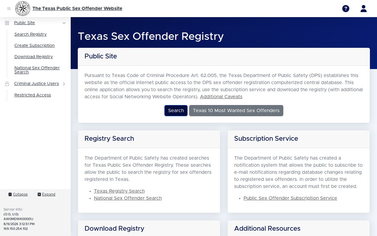 Real County sex offender registry landing page in Texas